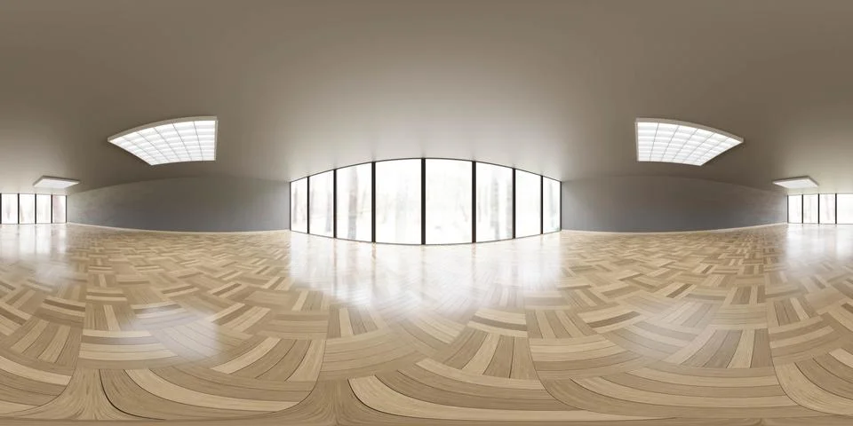 Big empty loft office room interior with big windows and bright day lighting 3d 스톡 일러스트