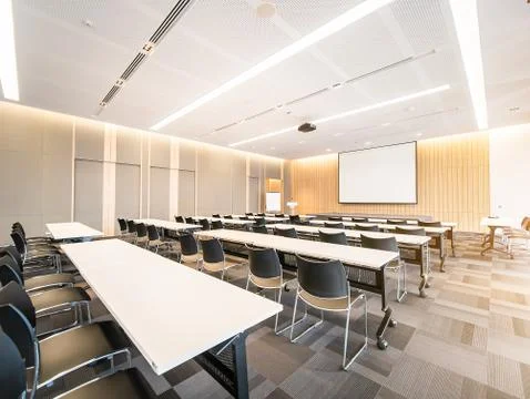 Big empty modern meeting, Presentation Screen board Seminar room interior Sea Stock Photos