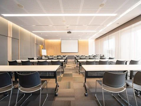 Big empty modern meeting, Presentation Screen board Seminar room interior Sea Stock Photos