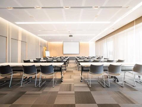 Big empty modern meeting, Presentation Screen board Seminar room interior Sea Stock Photos