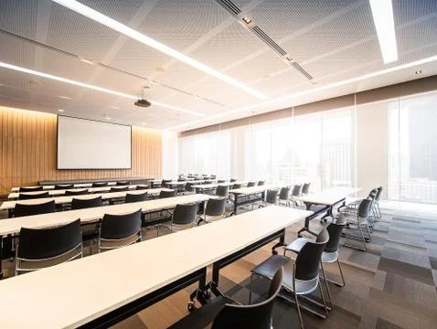 Big empty modern meeting, Presentation Screen board Seminar room interior Sea Stock Photos