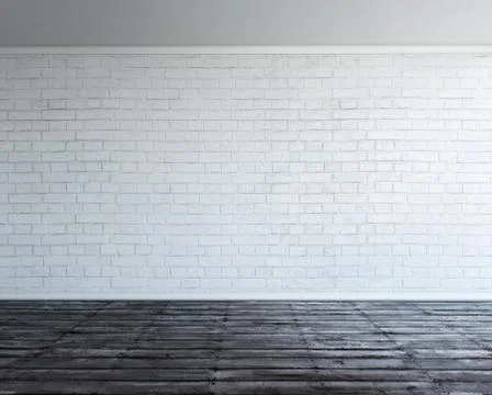 Big empty room with white brick wall Illustrazione stock