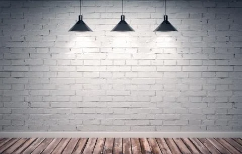 Big empty room with white brick wall Stock Illustration