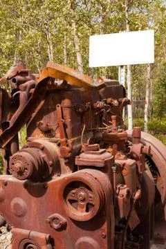 Big engine block and empty sign for copyspace Stock Photos
