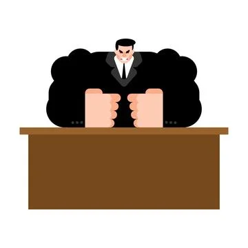 Big evil boss sits at table. Vector illustration イラスト素材