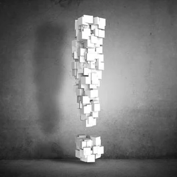 Big exclamation mark Empty concrete room and big exclamation mark ,model r... Foto stock
