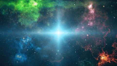 A big explosion in space. Stars and planets scatter in space, the birth of the Stock Photos