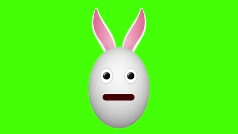 Big eye and looking expression easter bunny egg on green screen Stock Footage 306079153