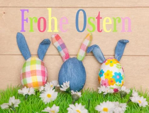 Big fabric easter eggs on green Stock Photos