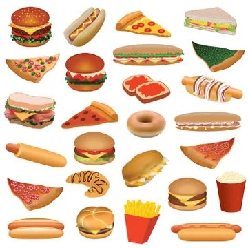 Big fast food set Stock Illustration