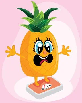 Big Fat pineapple standing on electronic scales for weight Body weight, sho.. Illustrazione stock