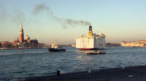 Big Ferry passing Venice.mp4 Stock Footage 61342944