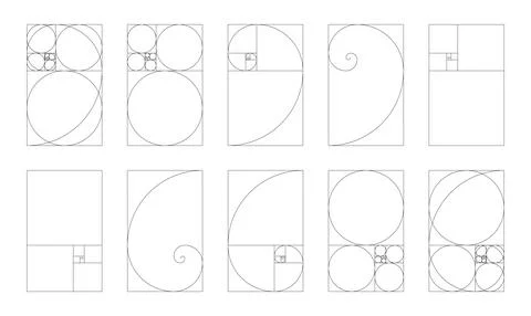 Big fibonacci numbers, array set. Collection of vertical golden ratio harmony Stock Illustration