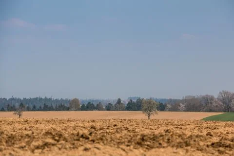 Big fields in the middle of the german countryside with hills, forests and me Stock Photos