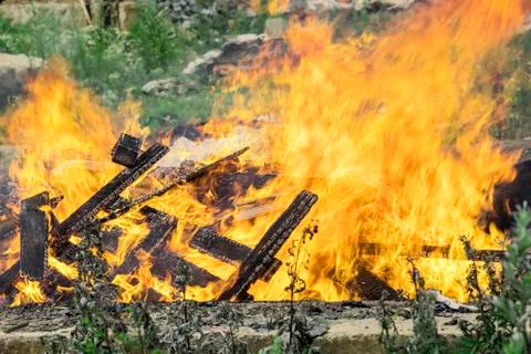 Big fire, burning dump, high temperature Stock Photos