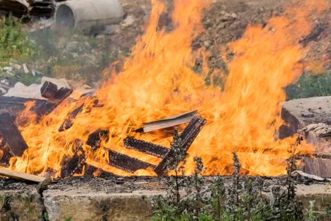 Big fire, burning dump, high temperature Stock Photos