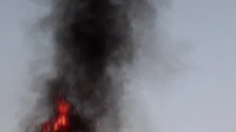 Big fire, burning garbage. There was a fire at night, environmental pollution Stock Footage 250028310