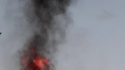 Big fire, burning garbage. There was a fire at night, environmental pollution Stock Footage 250028315