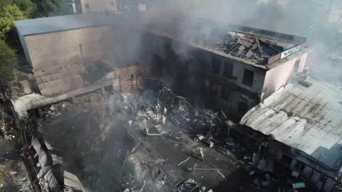 Big fire in the city center. Stock Footage 250147008