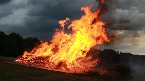 Big Fire dancing in the Wind Stock Footage 39786829