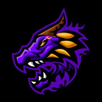 Big fire dragon with angry face modern mascot logo template Stock Illustration