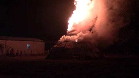 Big fire Of The Epiphany at night, burning witch Stock Footage 112052108
