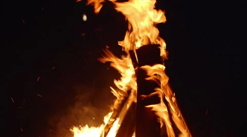 Big fire flashes and sparks at night Stock Footage 44448212