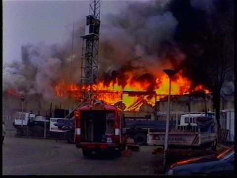 Big fire Netherlands shop 1996 Stock Footage 69771544