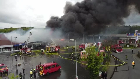 Big fire in a shoppingcenter Stock Footage 239842573