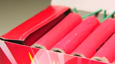 Big firecrackers in the box slider shoot Stock Footage 103545219
