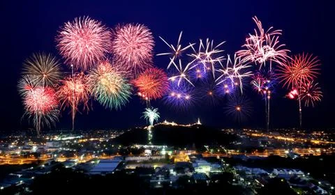 Big firework over the city Stock Photos