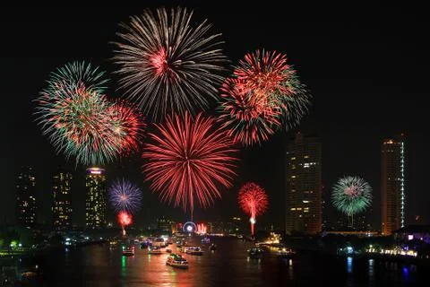 Big firework over the city Stock Photos
