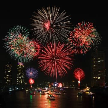 Big firework over the city Stock Photos