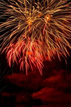 Big Firework Show In Pilsen In September, Competition Of Fireworks Manufacturers Foto stock