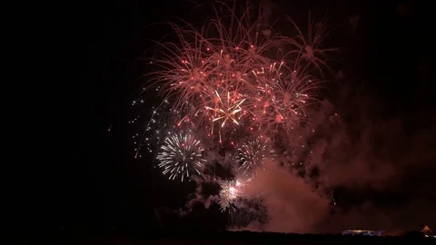BIG FIREWORK ON TRAVEMÜNDER WEEK IN GERMANY Stock Footage 113350371