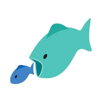 Big fish eats little fish icon, isometric 3d style Stock Illustration