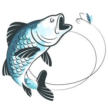 Big fish jumping for bait on the line Stock Illustration