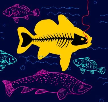 Big fish. Trap. Fish caught on bait. Stock Illustration
