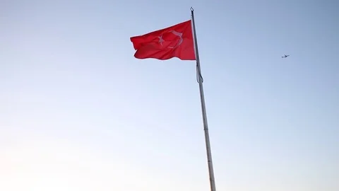 Big flag of Turkey fluttering on a wind Stock Footage 79338581