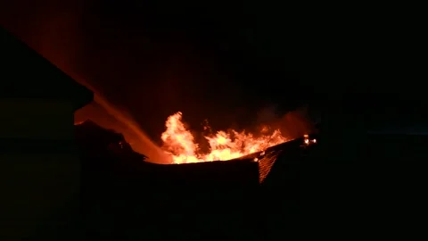 Big flames at night Video stock 139657355