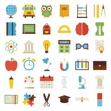 Big Flat Back to School Objects Set isolated over white Stock Illustration