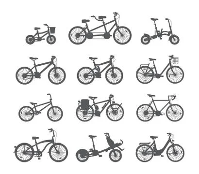 Big flat graphic design set of different bicycles. Stock Illustration