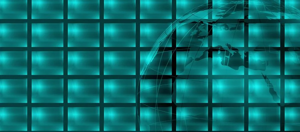 Big flat screen with multiple monitors and 3d earth globe concept series 스톡 일러스트