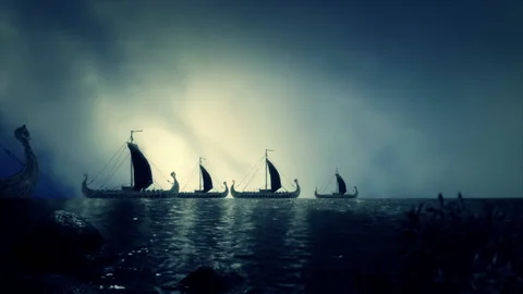Big Fleet of Viking Ship Stock Footage
