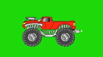 Red Monster Truck running. Cool cartoon , Stock Video