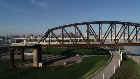Big Four Pedestrian Bridge Between Jeffersonville and Louisville Kentucky Stock Footage 142770651