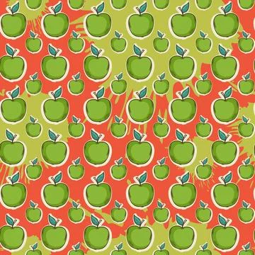 Big fresh apple pattern Big fresh apple pattern on color blots ink Copyrig... Stock Photos