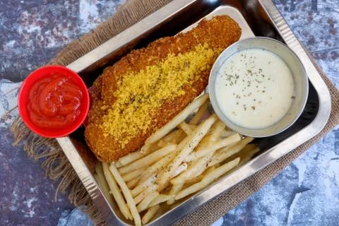 Big Fried Fish chips with potatoes Stock Photos