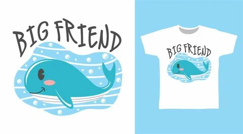Big friend typography design vector with cute whale illustration ready for .. Stock Illustration
