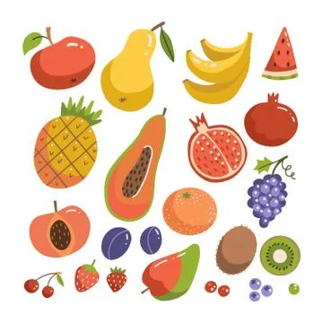 Big fruit set. Modern flat vactor design. Isolated objects. Fruit icons. hand 스톡 일러스트